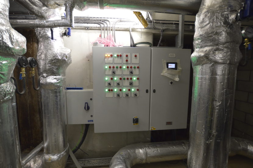 The Distribution Board at Blackfriars Circus' Energy Centre, situated in the basement car park. This energy centre was the largest installed by the mechanical team to date.