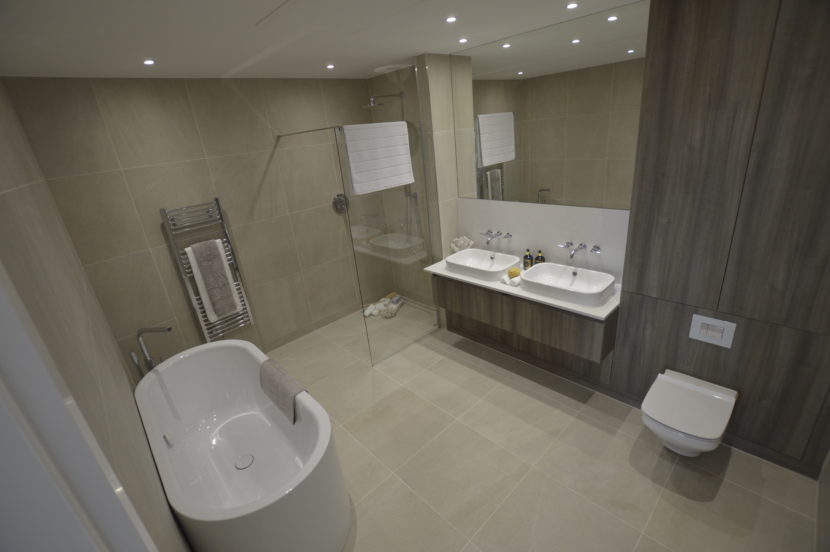 Bathroom installed by the Mechanical Team at Logistical Building Services (Electrical) for Lombard Wharf, Battersea, London.