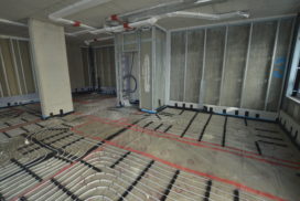 Underfloor heating installed by the Mechanical team at Logistical Building Services (Electrical) at Viewpoint, Battersea, London.